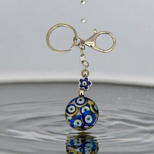 Evil Eye Silver Claw Hook Pendant Keychain Handbag Charm